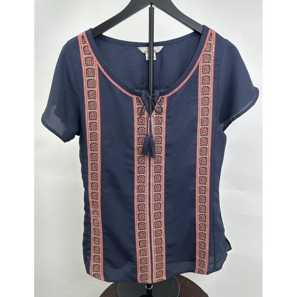 Bob Timberlake Small Women's Top Embroidered Tie Front Boho Peasant Blouse Shirt